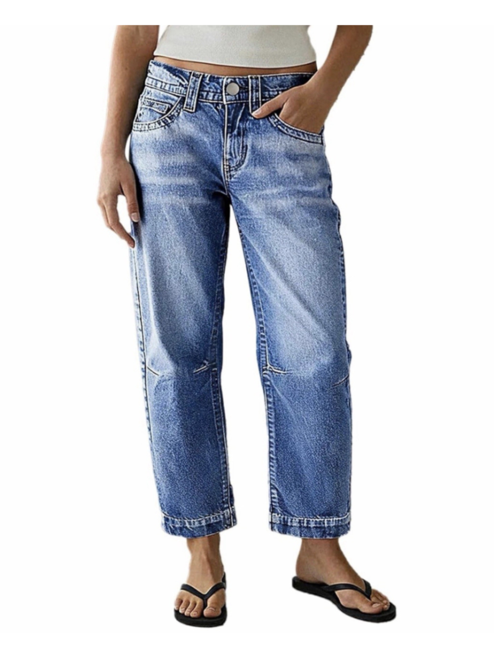 Flamingals Straight Leg Cropped Jeans for Women Mid Waist Denim Pants 2XL